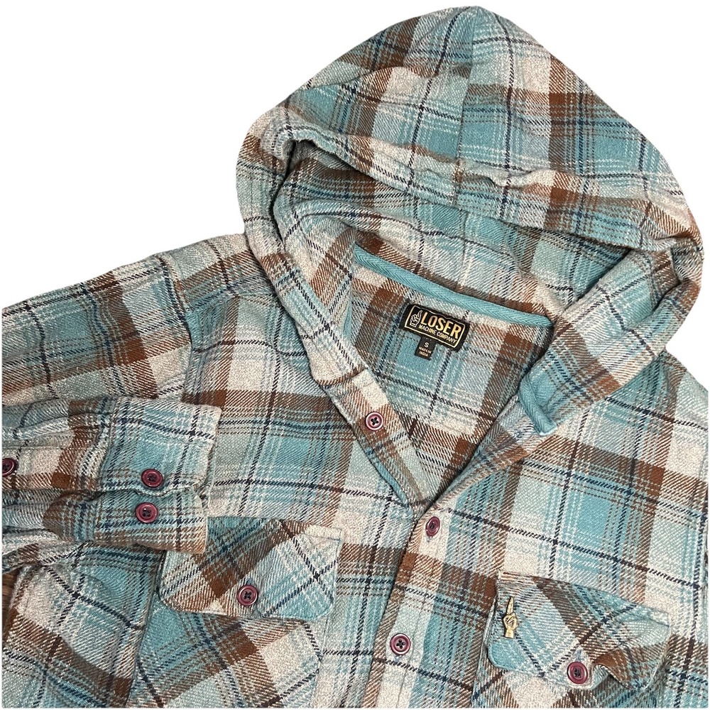Loser Machine Flannel Shirt‎ S Plaid Alcott Moto Pockets Pin LMC Hoodie Grunge